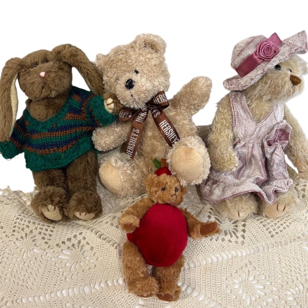 Vintage Ty Attic Treasures Bunny Bear Lot Galerie Hershey Bear Plush 4pc Set
